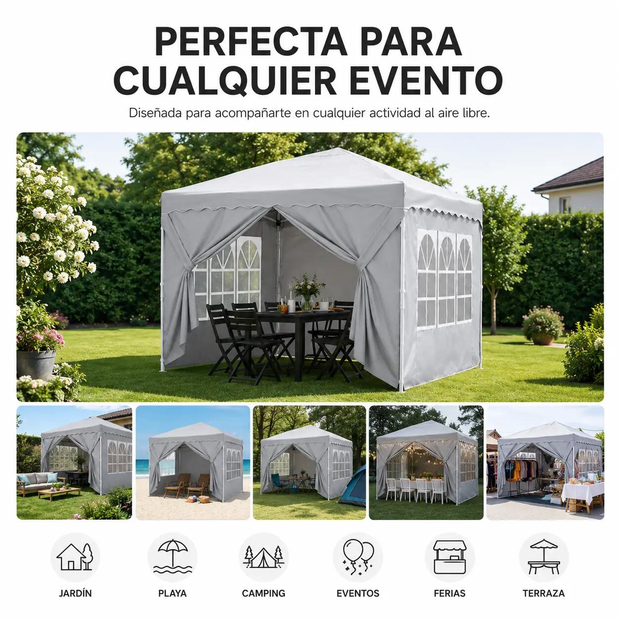 Tenda dobrável 3x3 m com 4 paredes laterais e estrutura reforçada 6/8