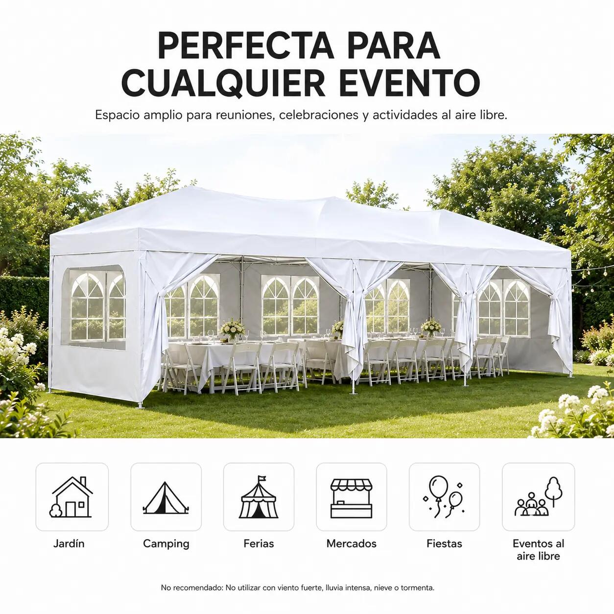 Tenda dobrável 6x3 m com 6 paredes e estrutura reforçada 7/9