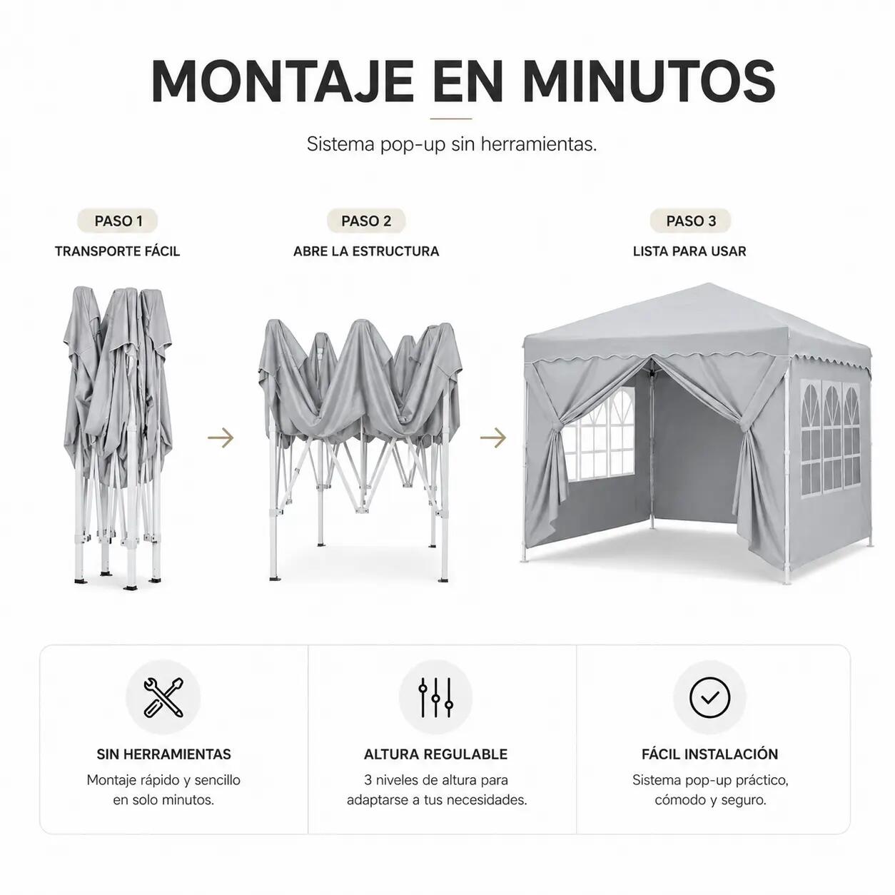 Tenda dobrável 3x3 m com 4 paredes laterais e estrutura reforçada 4/8