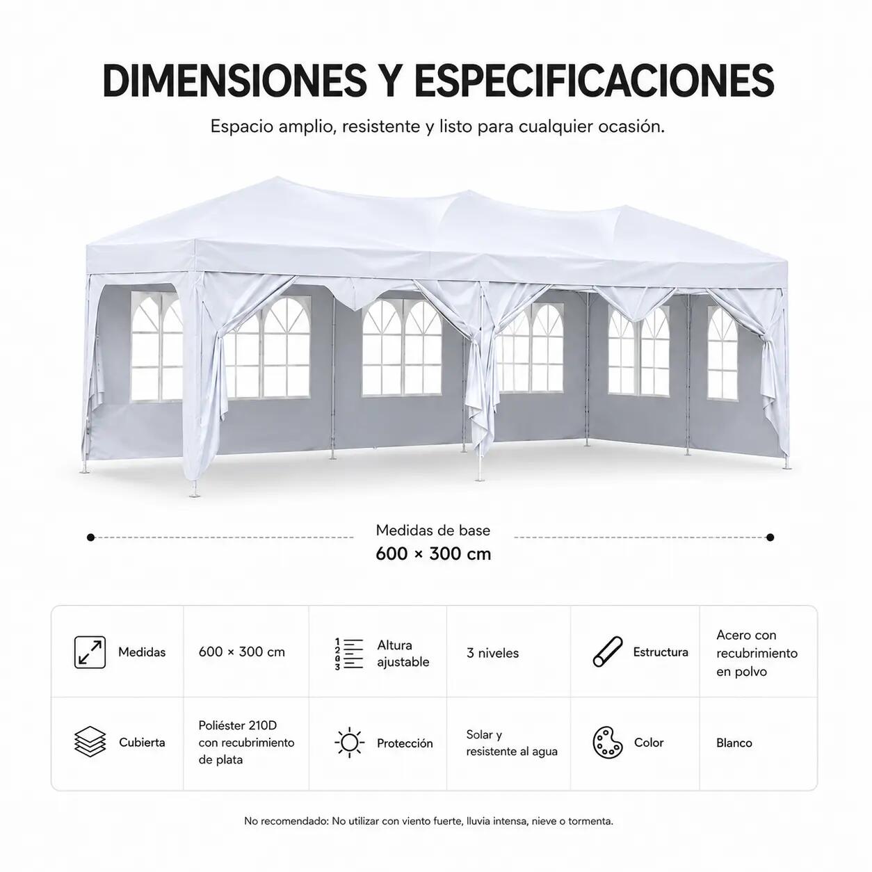 Tenda dobrável 6x3 m com 6 paredes e estrutura reforçada 6/9