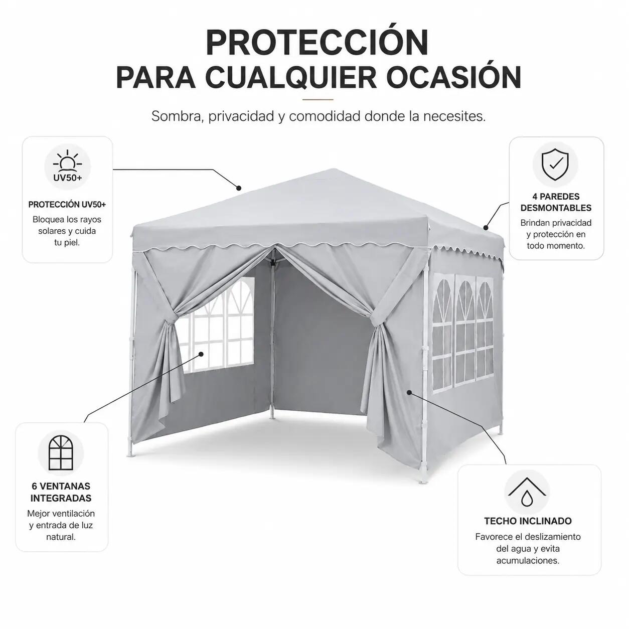 Tenda dobrável 3x3 m com 4 paredes laterais e estrutura reforçada 2/8