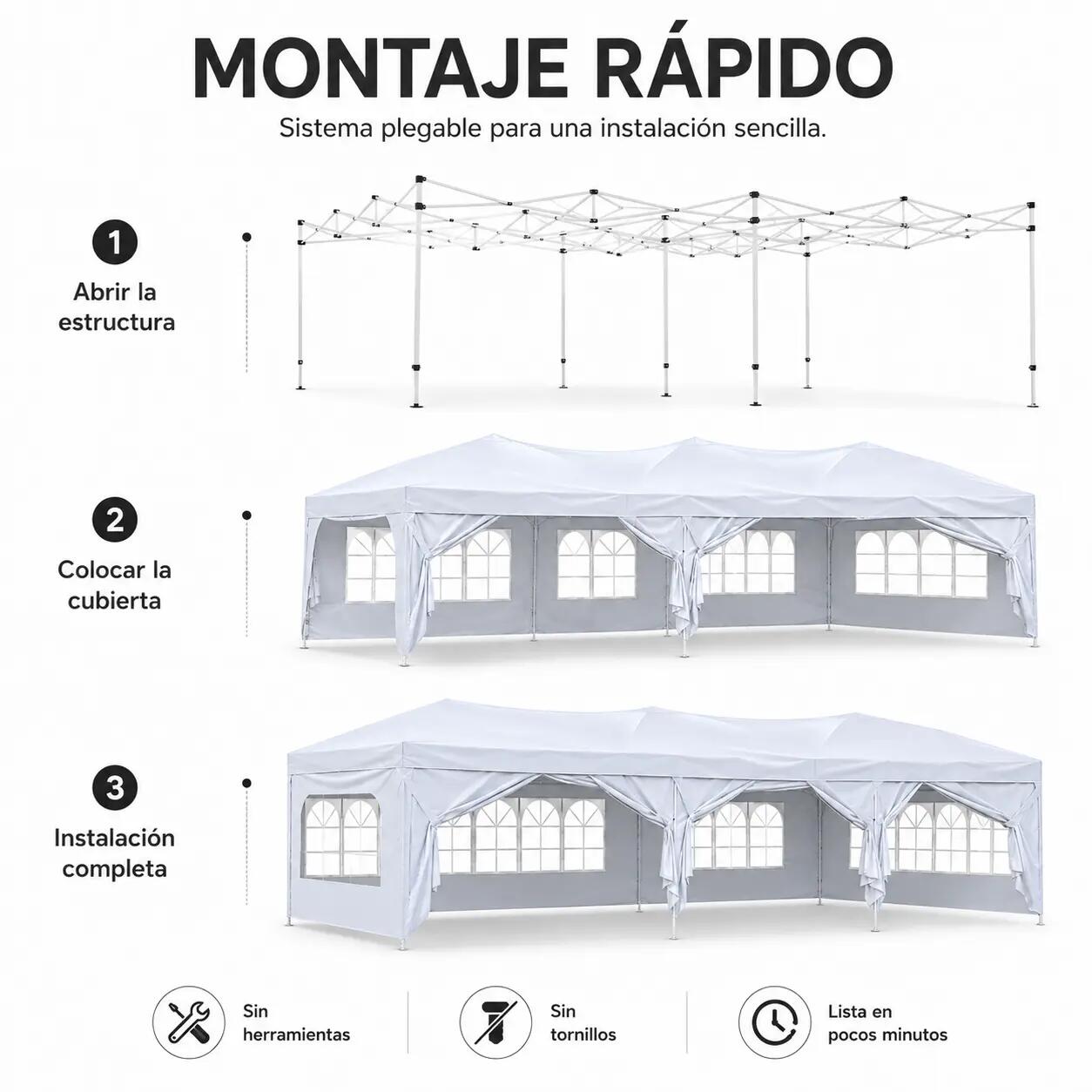 Tenda dobrável 6x3 m com 6 paredes e estrutura reforçada 4/9