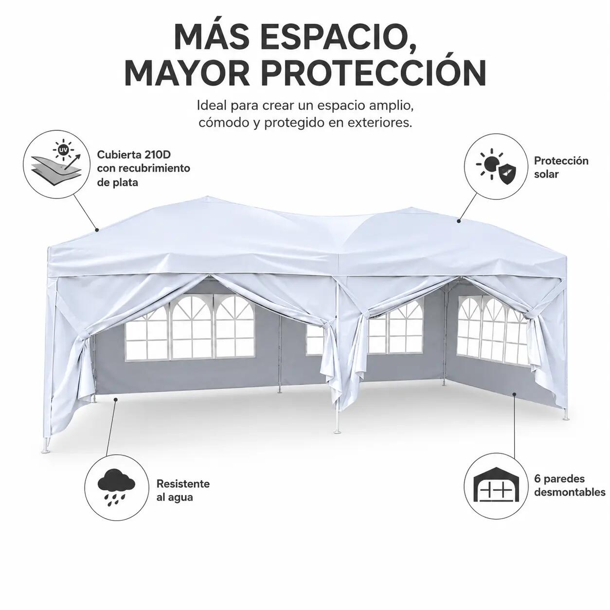 Tenda dobrável 6x3 m com 6 paredes e estrutura reforçada 2/9