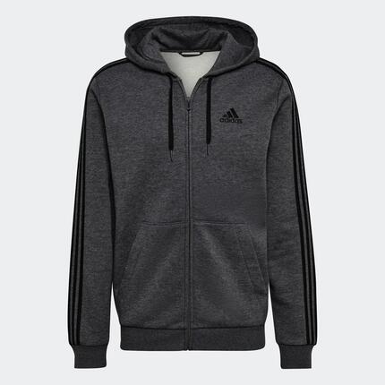 Essentials Fleece 3-Streifen Kapuzenjacke mit durchgehendem Reißverschluss.