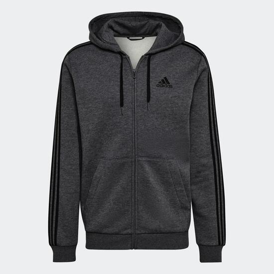 Essentials Fleece 3-Streifen Kapuzenjacke mit durchgehendem Reißverschluss.