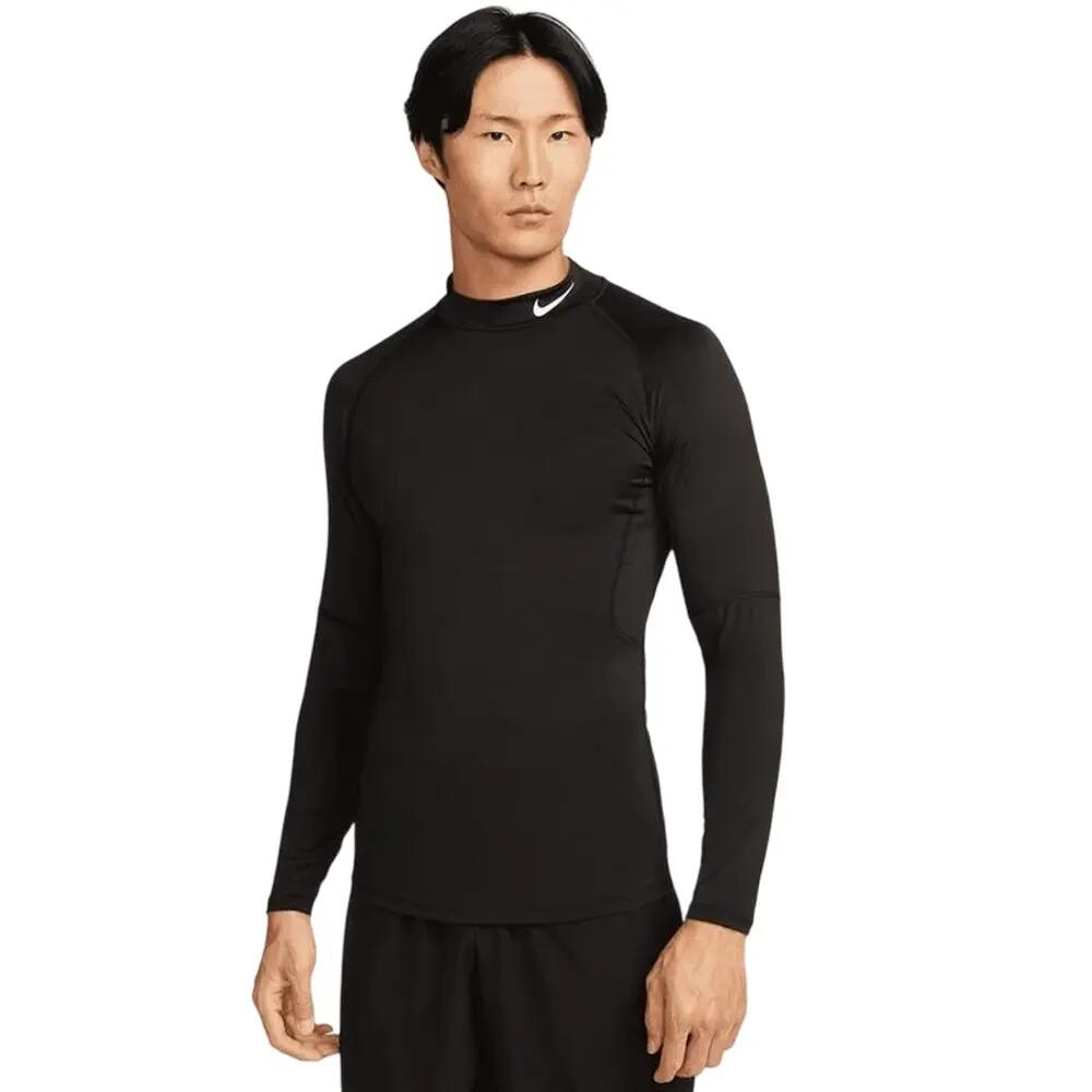 Mens Pro DriFIT Mock Neck LongSleeved Base Layer Top (Black) 2/5