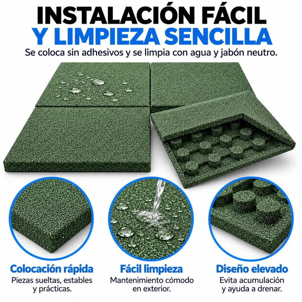 Losetas de Caucho Profesional para Gimnasio Pack 12. 50x50cm x 40mm Verde 5/8