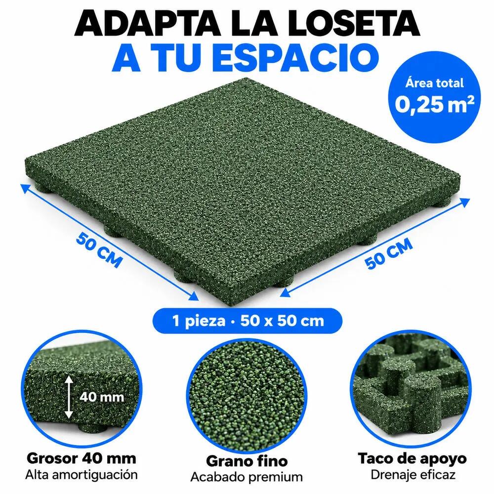 Losetas de Caucho Profesional para Gimnasio Pack 12. 50x50cm x 40mm Verde 2/8