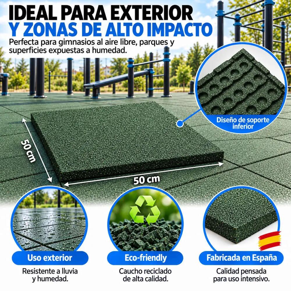 Losetas de Caucho Profesional para Gimnasio Pack 12. 50x50cm x 40mm Verde 4/8
