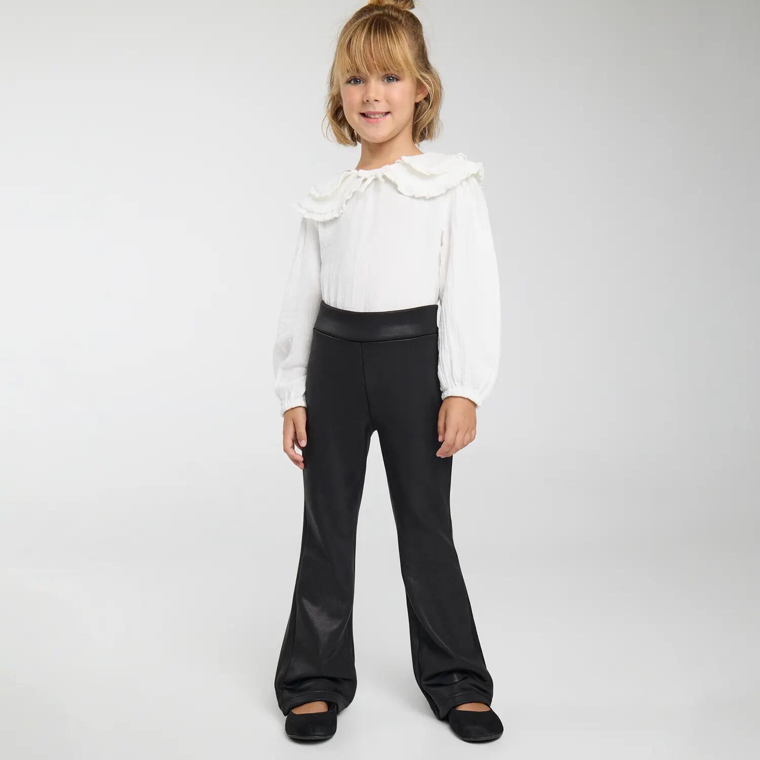 THERMIQUE Pantalon fille noir effet cuir évasé et molletonné 2/7