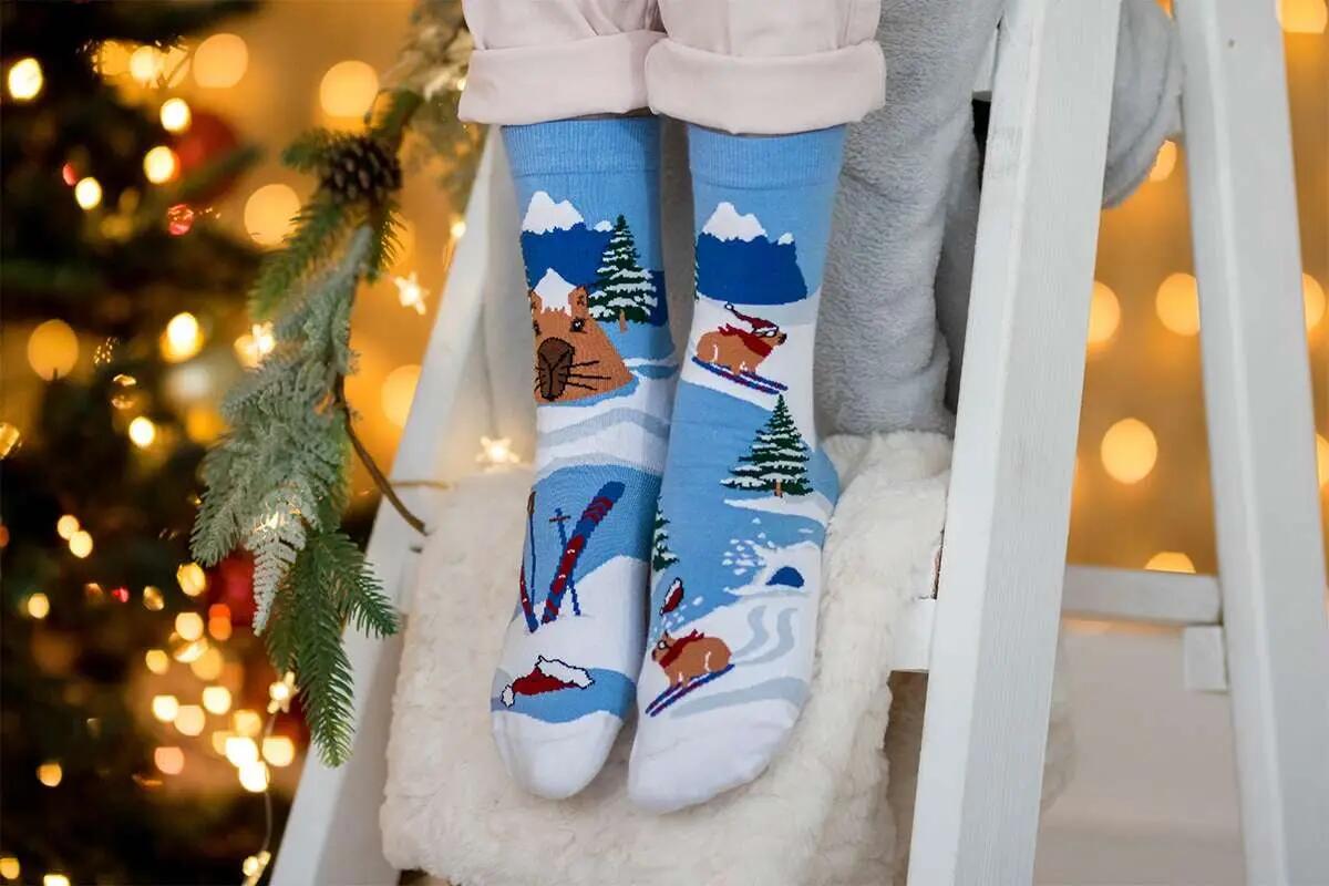 Arty Socks Capybara George Karácsonyi organikus pamut zokni Kék 5/5