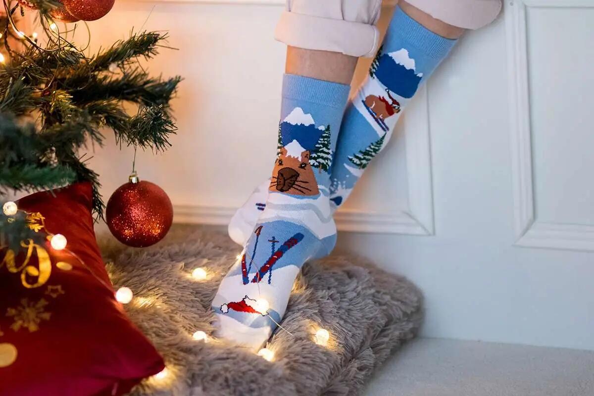 Arty Socks Capybara George Karácsonyi organikus pamut zokni Kék 4/5