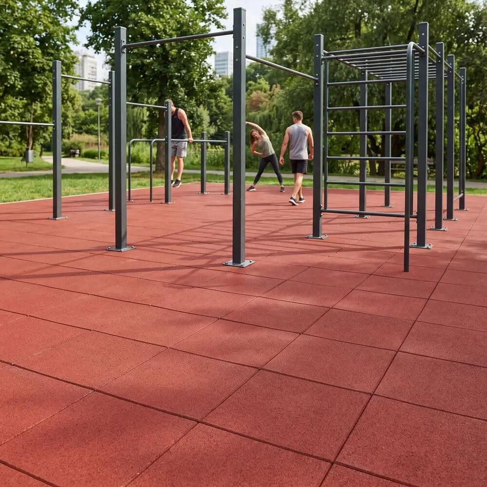 Losetas de Caucho Profesional para Gimnasio Pack 12. 50x50cm x 40mm Rojo 8/10