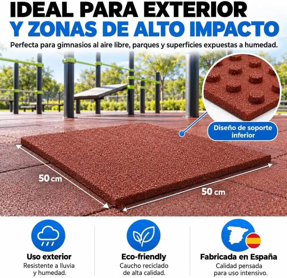 Losetas de Caucho Profesional para Gimnasio Pack 12. 50x50cm x 40mm Rojo 5/10