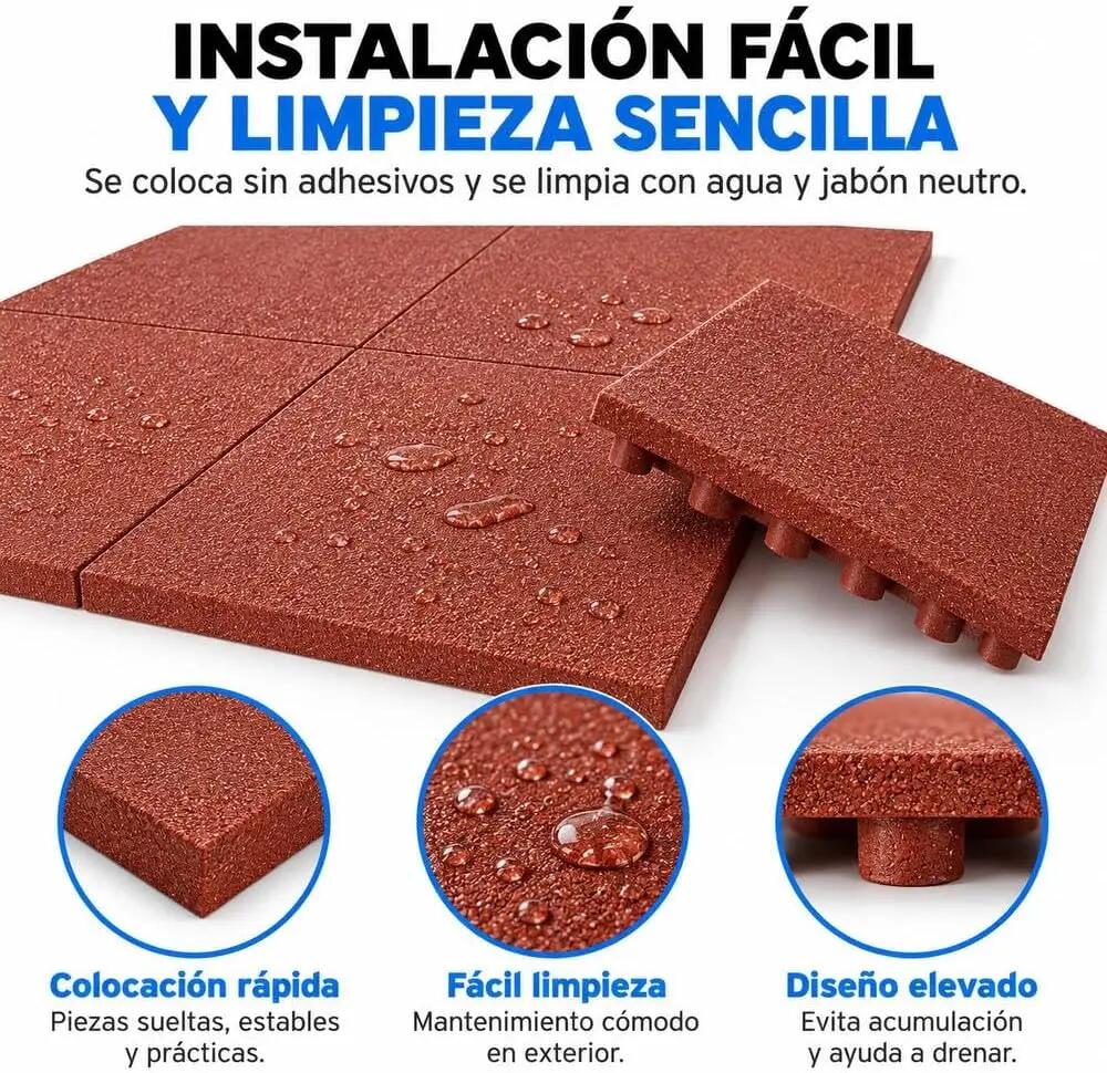 Losetas de Caucho Profesional para Gimnasio Pack 12. 50x50cm x 40mm Rojo 4/10