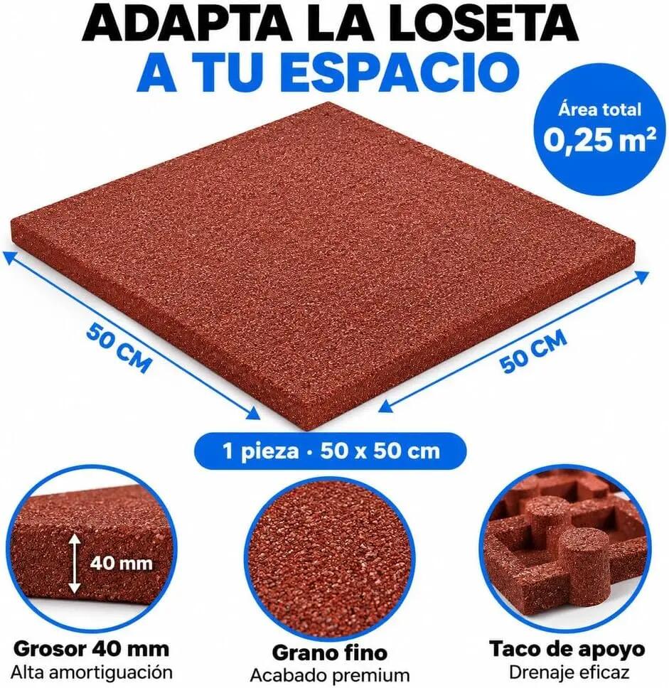Losetas de Caucho Profesional para Gimnasio Pack 12. 50x50cm x 40mm Rojo 2/10