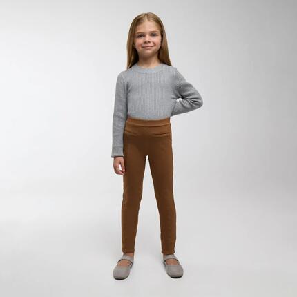 THERMIQUE Legging fille marron skinny molletonné