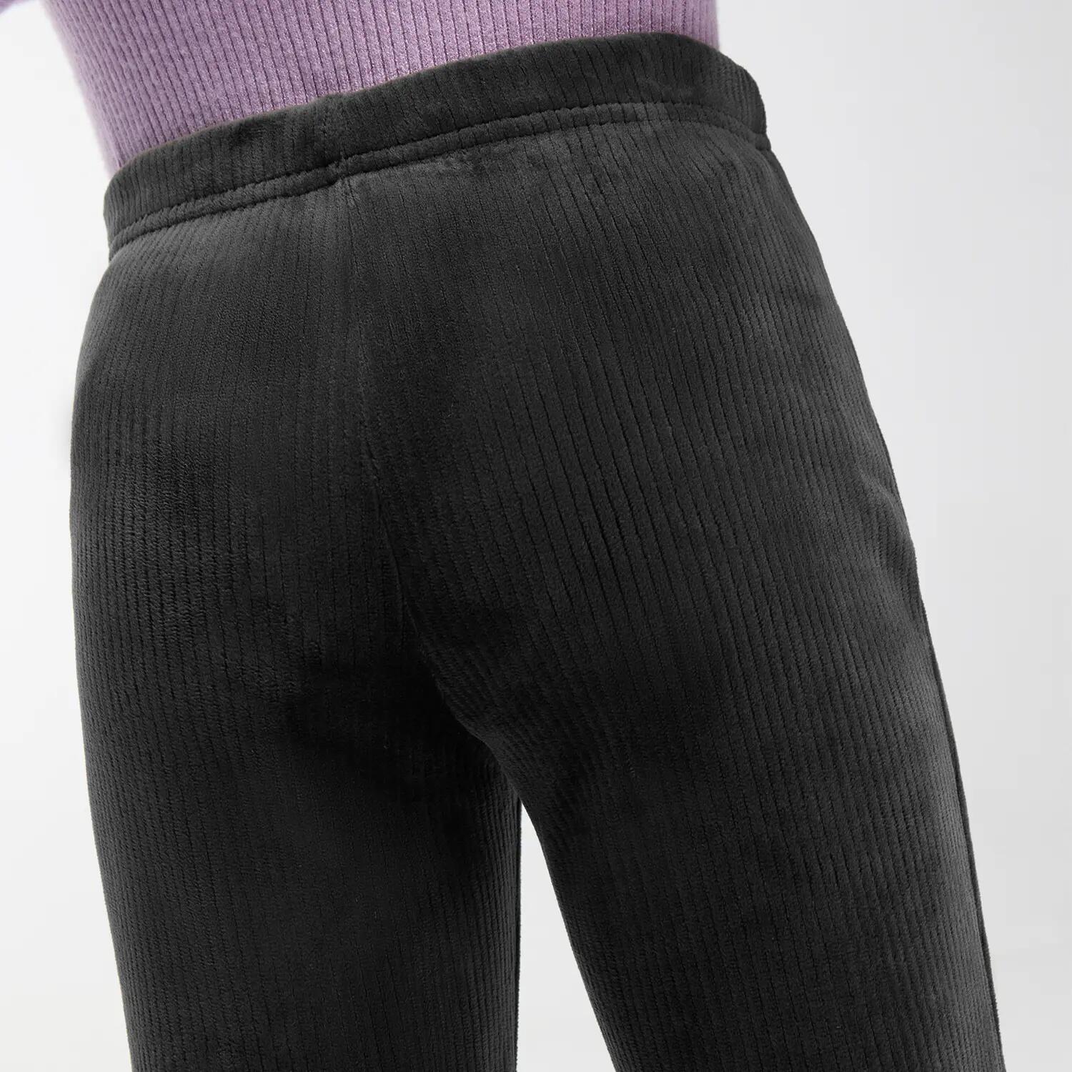 ULTRA THERMIQUE Pantalon fille noir molletonné effet velours côtelé 4/5