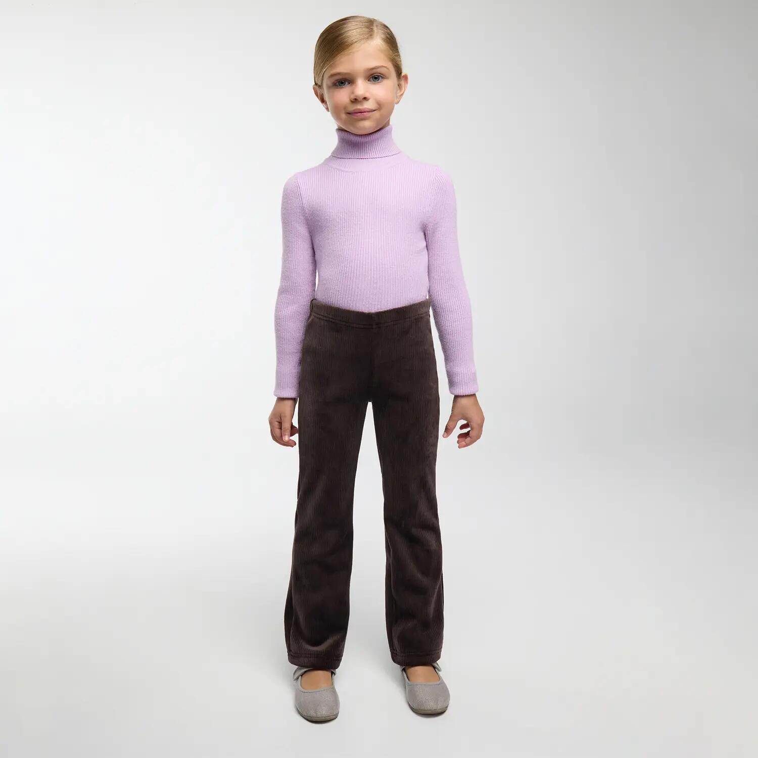ULTRA THERMIQUE Pantalon fille marron chocolat molletonné effet velours côtelé 2/6