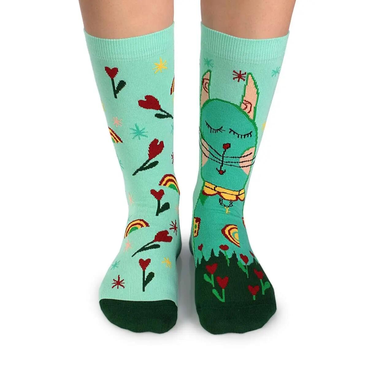 Șosete bumbac Arty Socks Pisica Hippie Albastru Pal 2/6