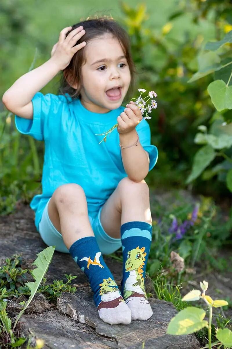 Șosete bumbac  Arty Socks cu Dinozaur Verde 3/6