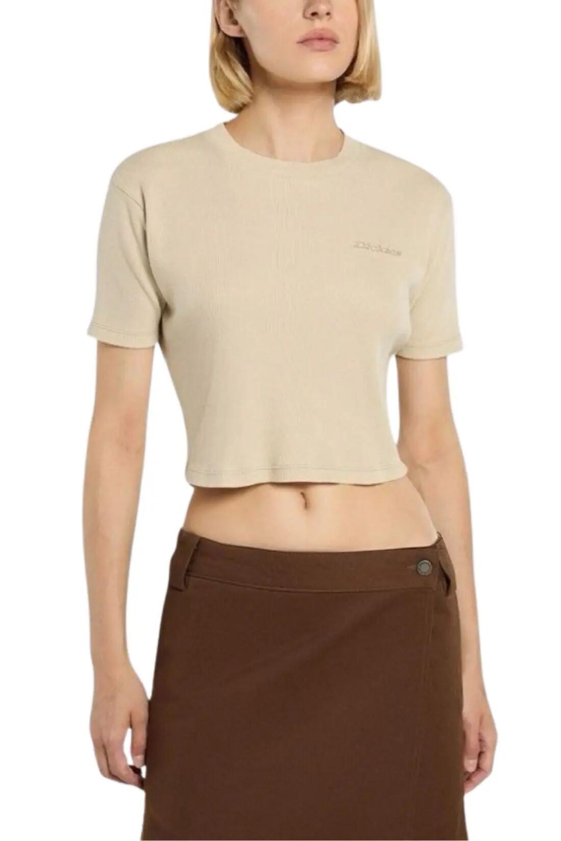 Dámske priliehavé rebrované bavlnené tričko DICKIES Plentywood v pieskovej farbe 1/4