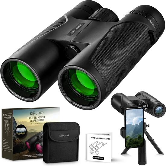 Jumelles 12x42 Étanches avec Prisme BAK-4, Trépied et Support Smartphone