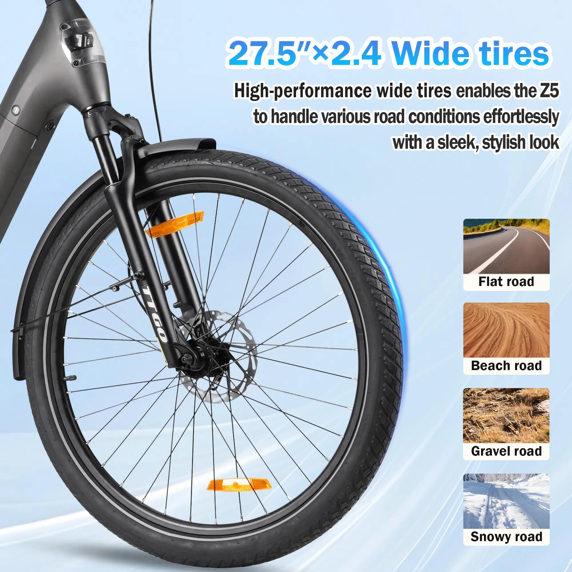 Z5 Bicicleta elétrica para adultos Bateria 36V 18Ah Pneus de 27,5 polegadas 9/11