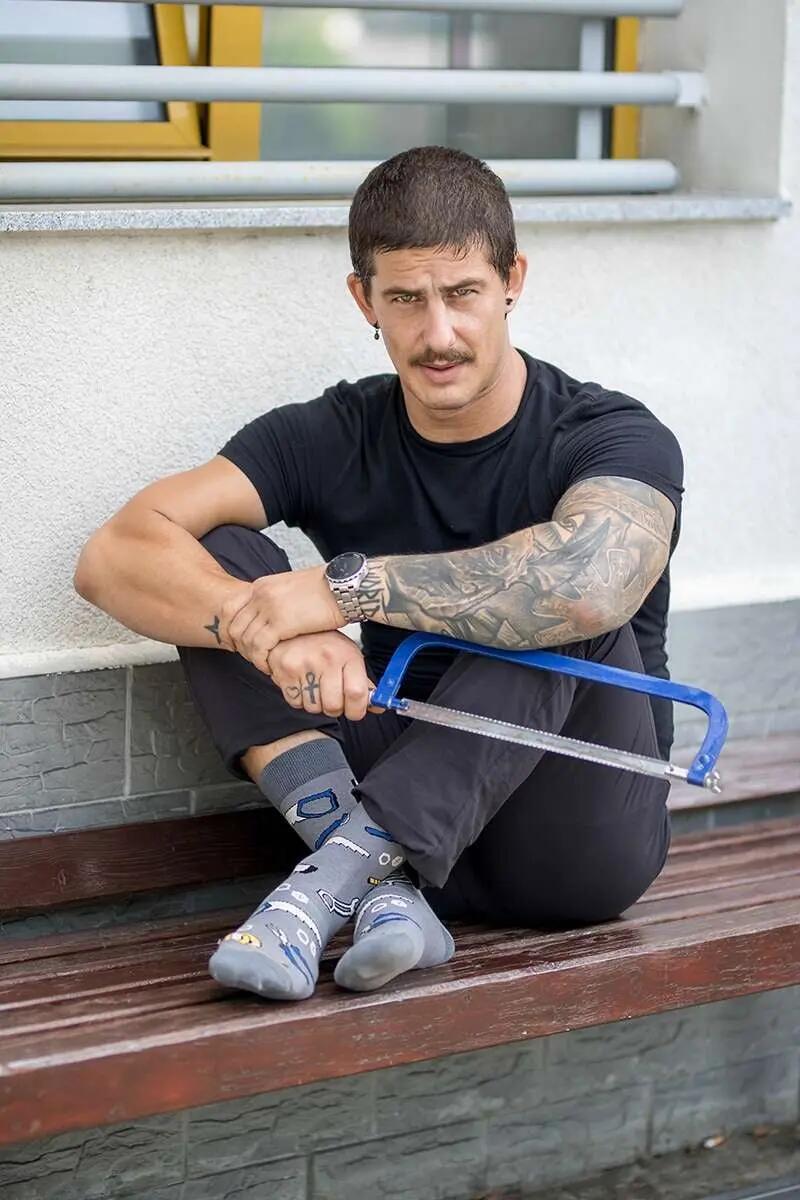 Șosete Fine din Bumbac cu Unelte Gri deschis 2/3