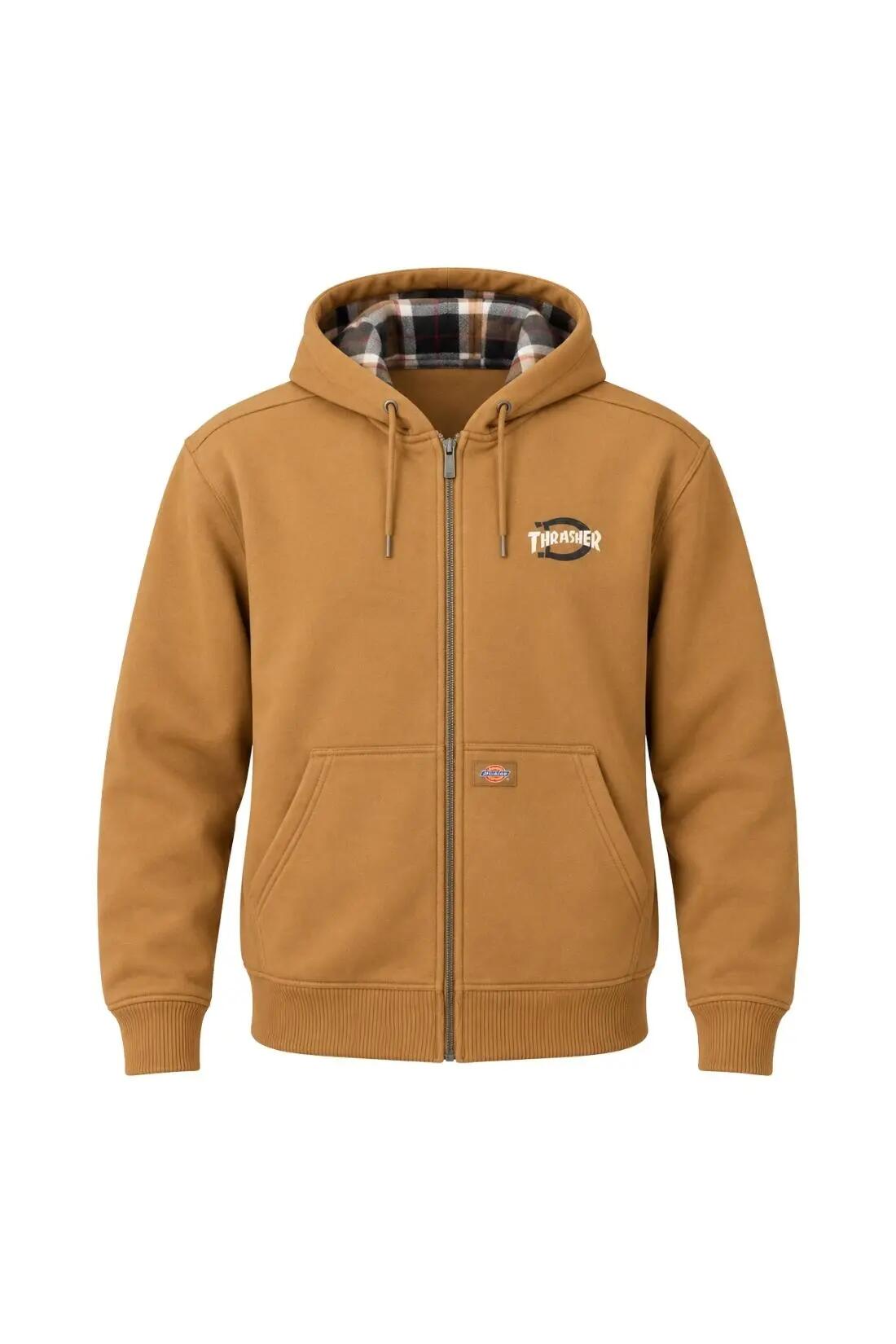 Pánska zapínacia mikina DICKIES x Thrasher s voľným strihom v karamelovohnedej 2/5