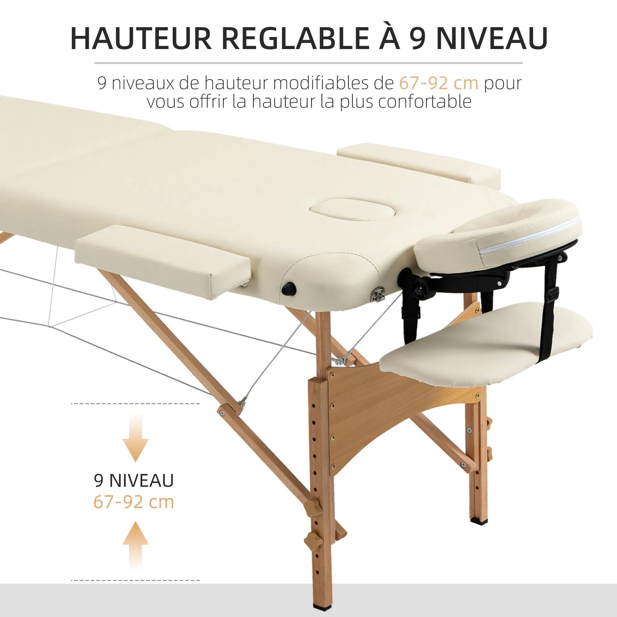 Table de massage pliante 2 zones avec sac et accessoires crème 3/5