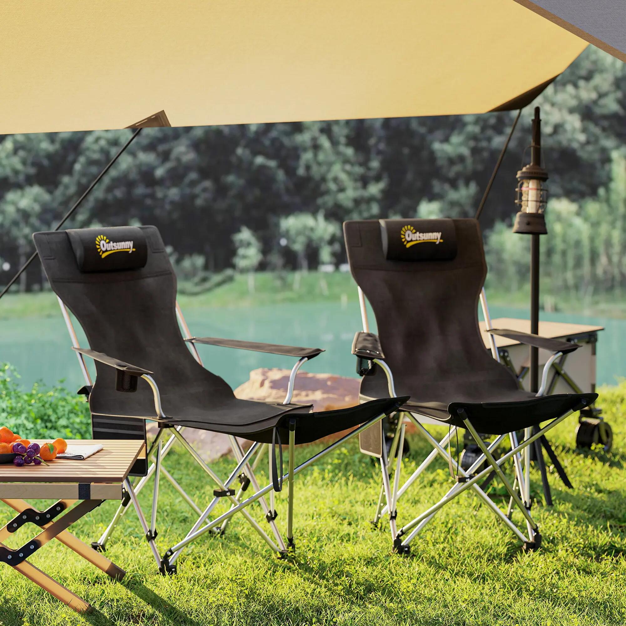 Lot de 2 chaises de camping pliantes repose-pied amovible sac 4/5