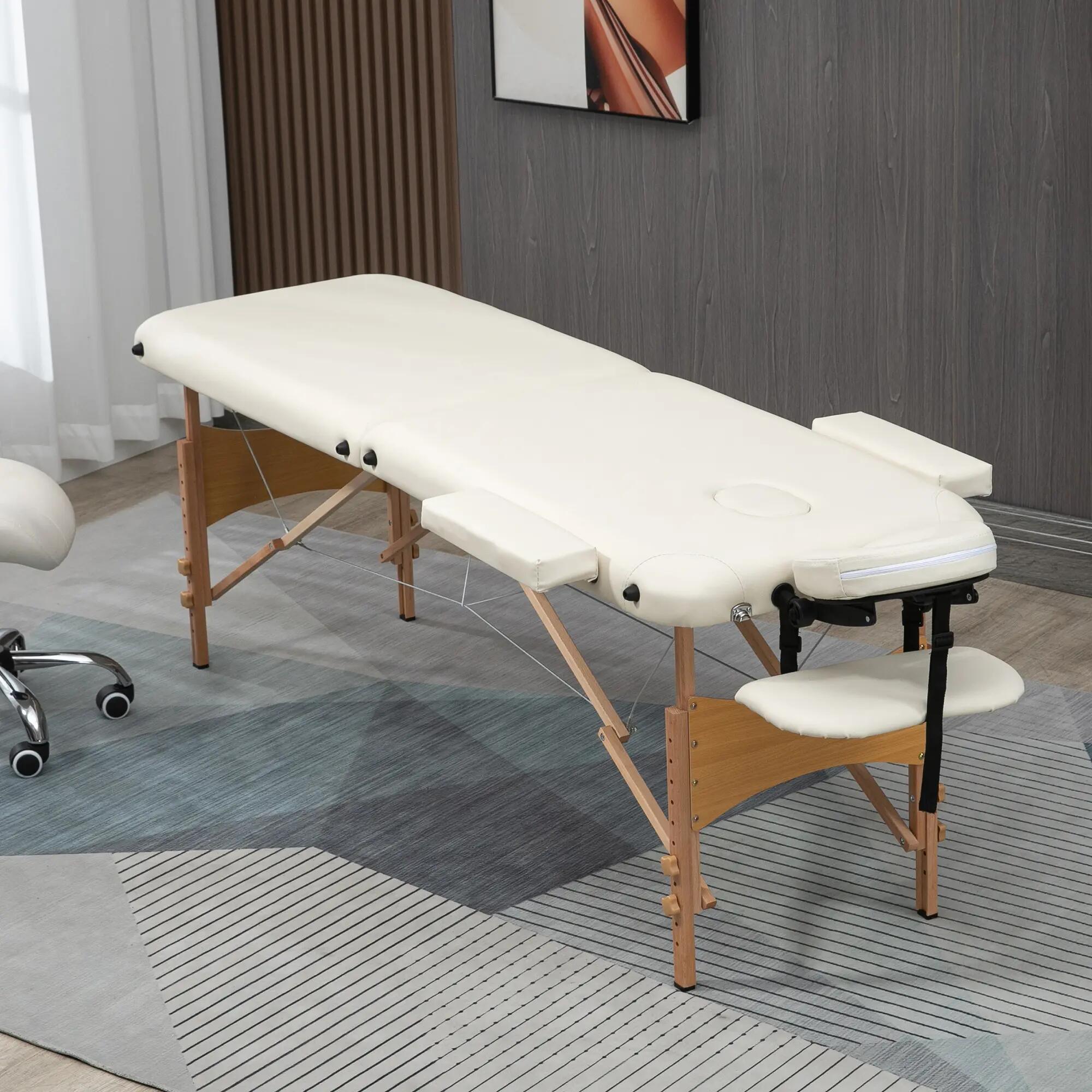Table de massage pliante 2 zones avec sac et accessoires crème 2/5