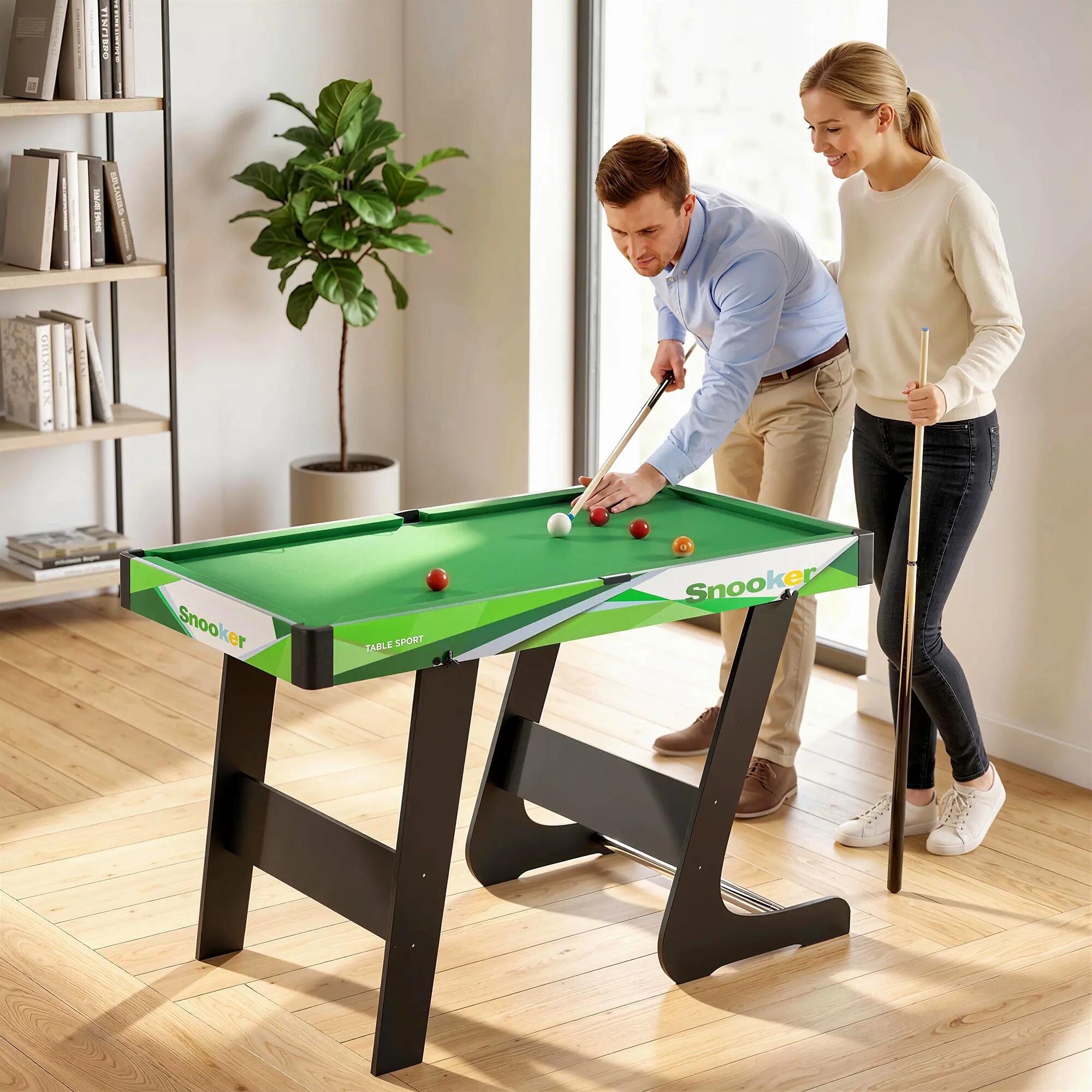 Mini table de billard pliable avec accessoires acier MDF noir vert 2/5