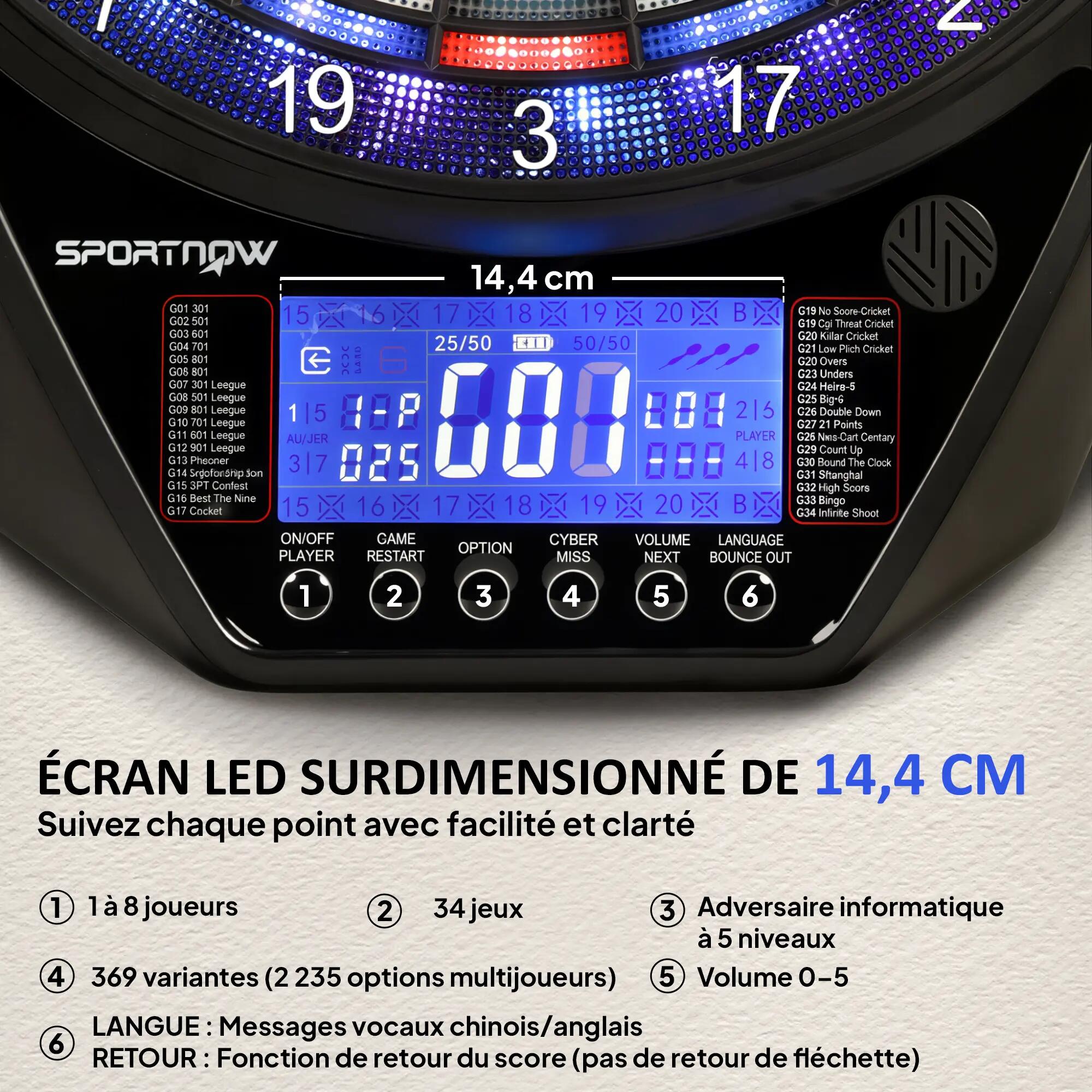 Cible jeu de fléchettes électronique 34 jeux grand écran LED 4/5