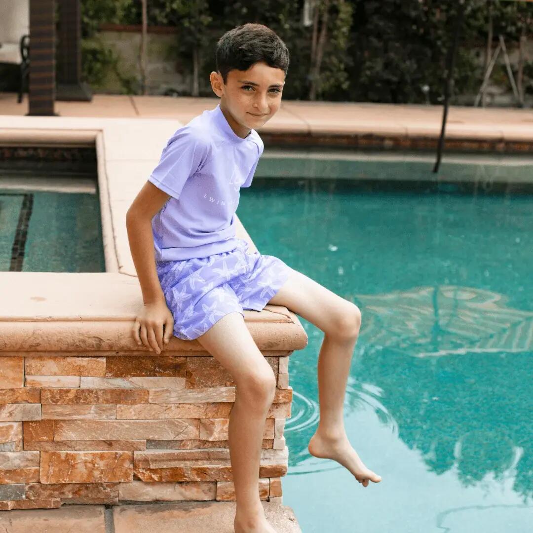 T-shirt de bain lila uni taille 134/140 manches courtes 2/6
