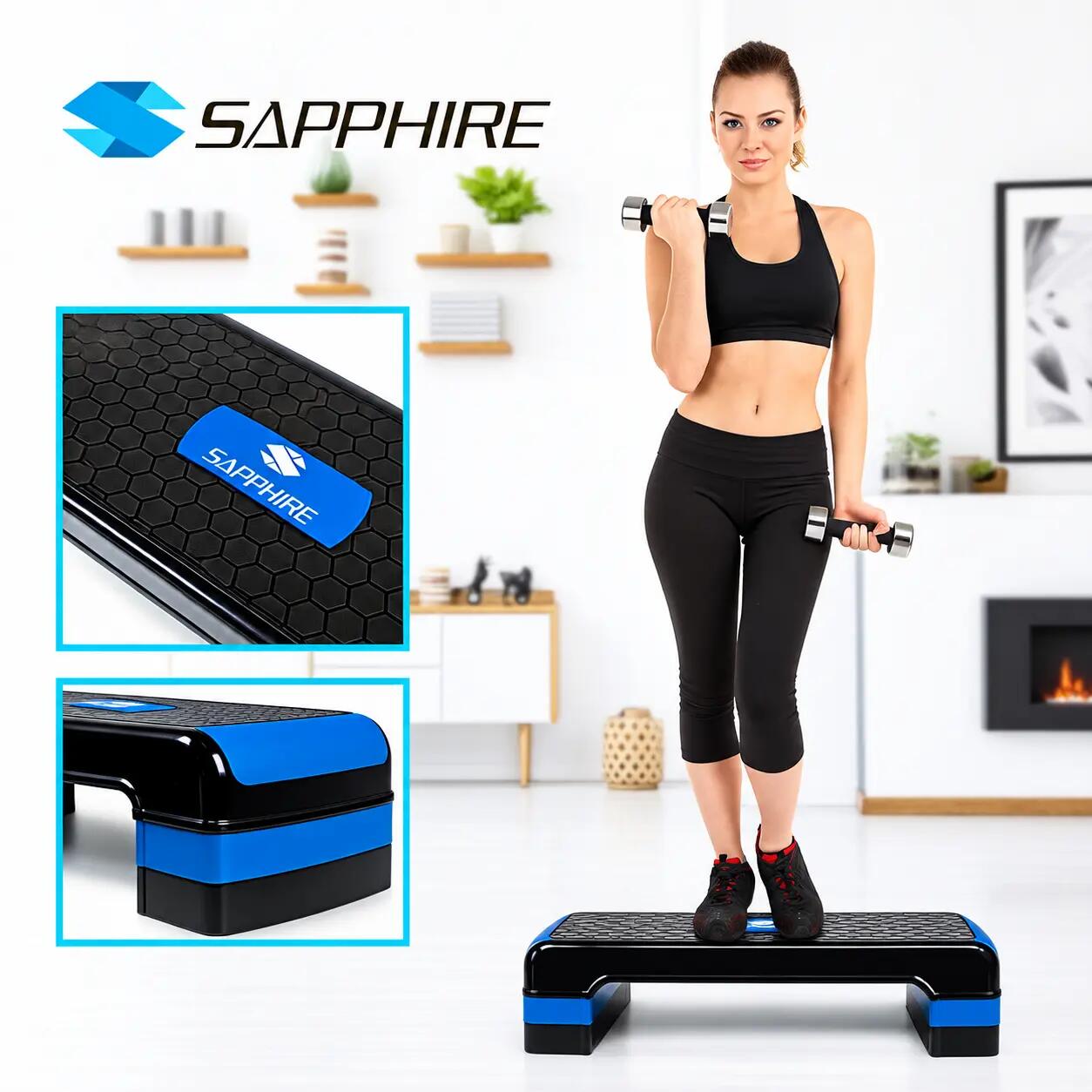 Step fitness trzystopniowy podest Sapphire SG-047 regulowany 10/15/20cm do 100kg 3/9