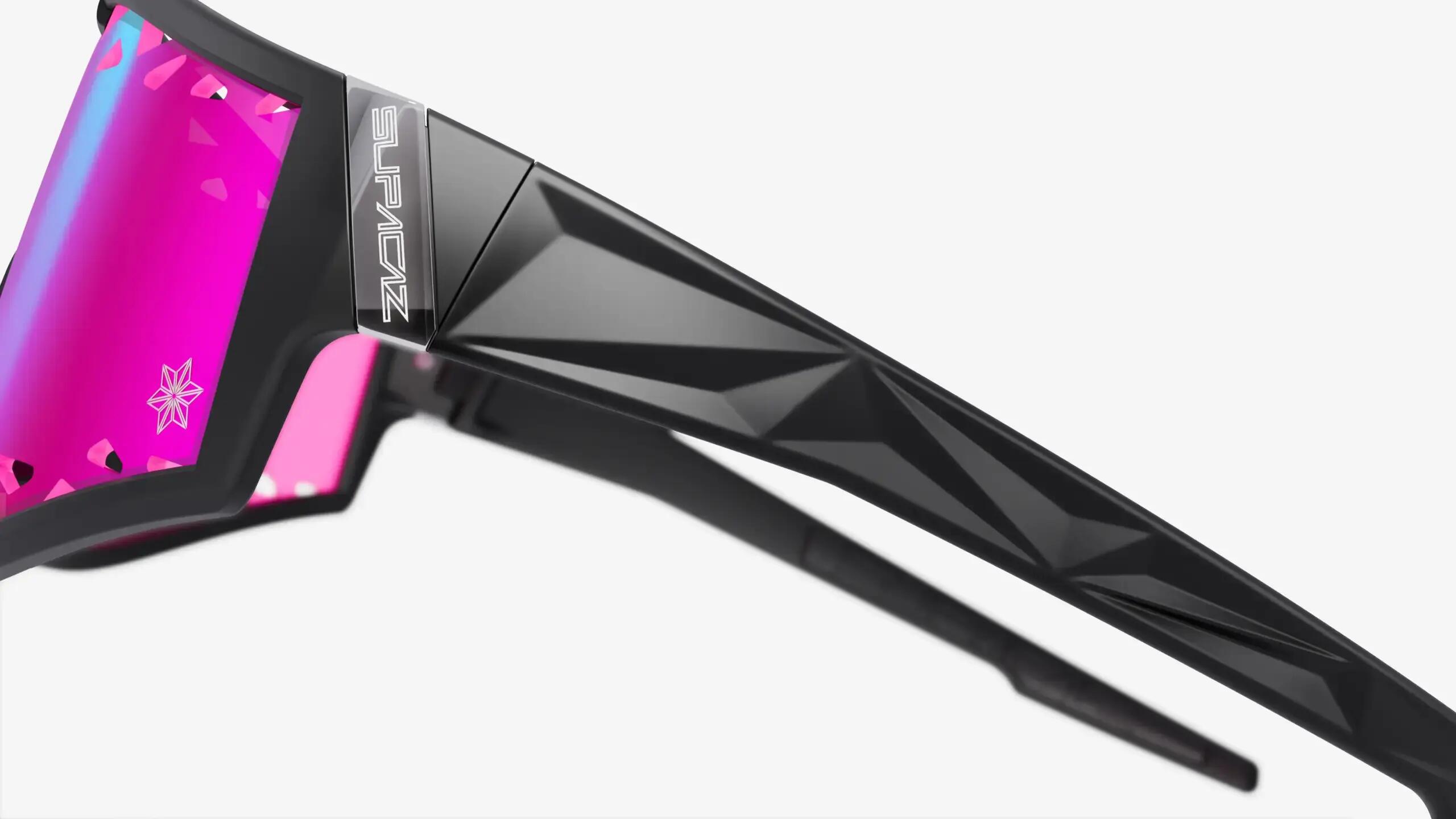 Occhiali da Sole Supacaz-Galactic-Matte Black-lente Laser Ventilata Pink Sunset 7/9