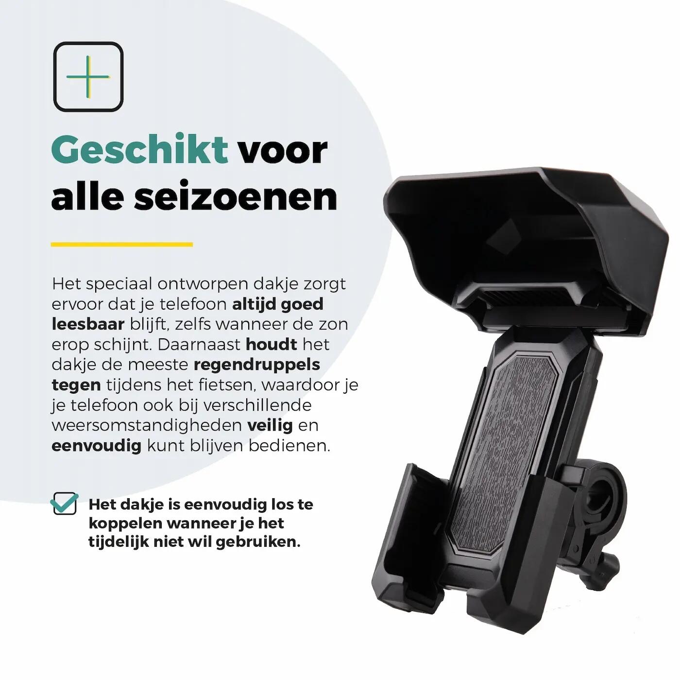 Voltano Protect Telefoonhouder Fiets - Zwart - Met Dakje Tegen Regen / Zon 3/7