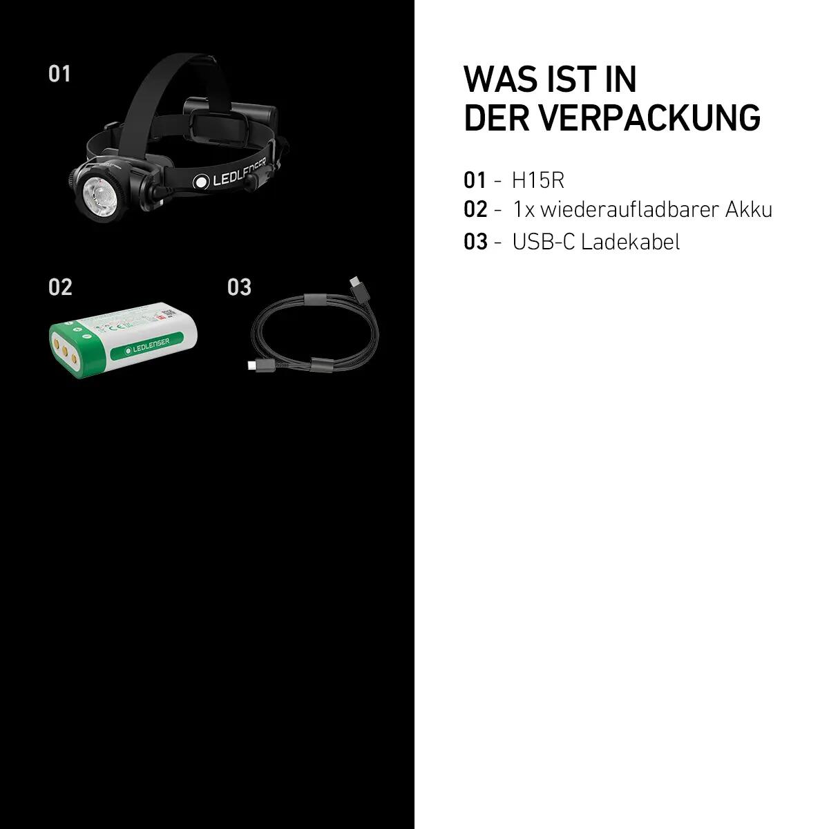 Lampe frontale LED rechargeable, 3000lm, portée 450m, IP67, H15R 6/7