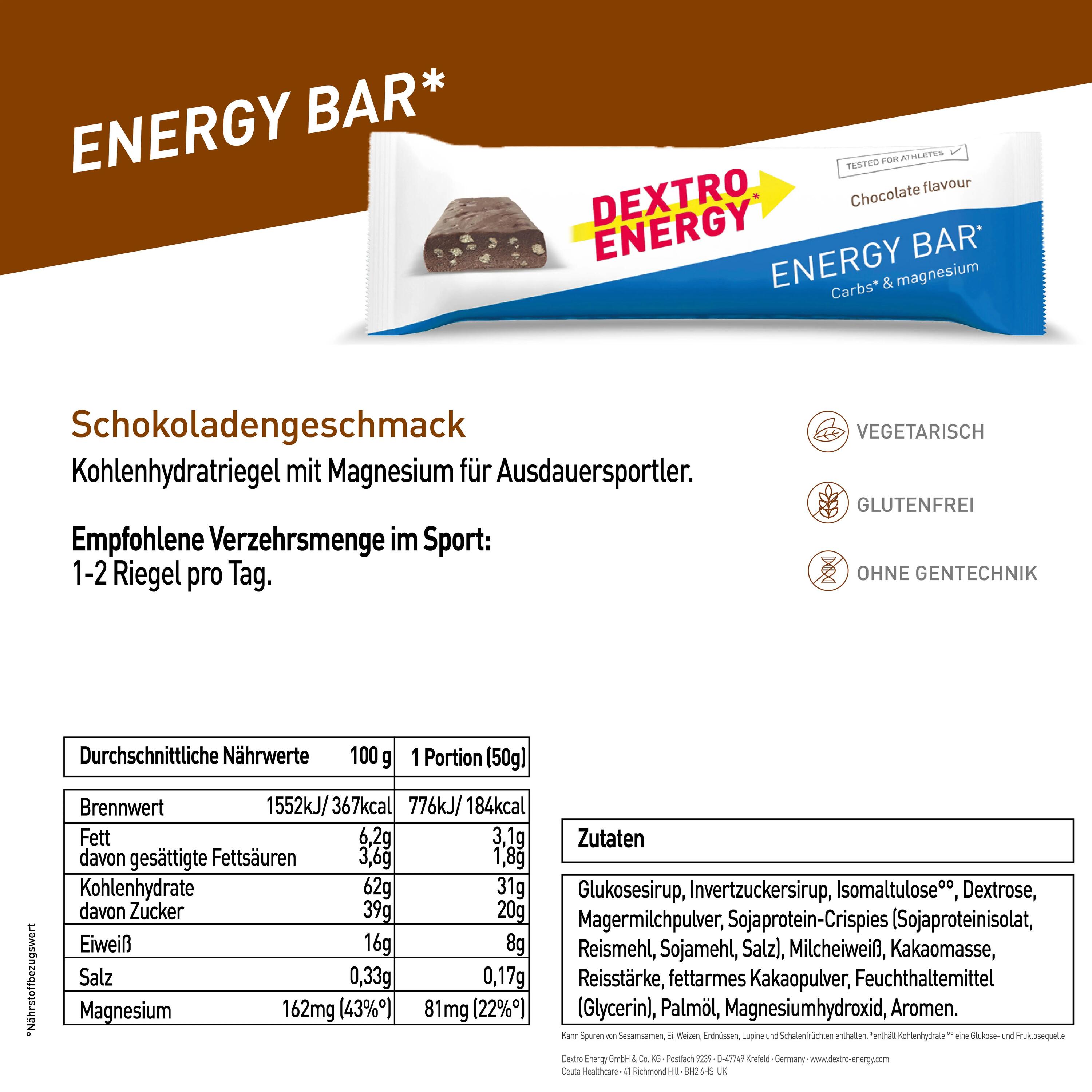 Energy Bar Schokolade, 24x50g, Energieriegel mit Protein Crispies und Magnesium 6/6