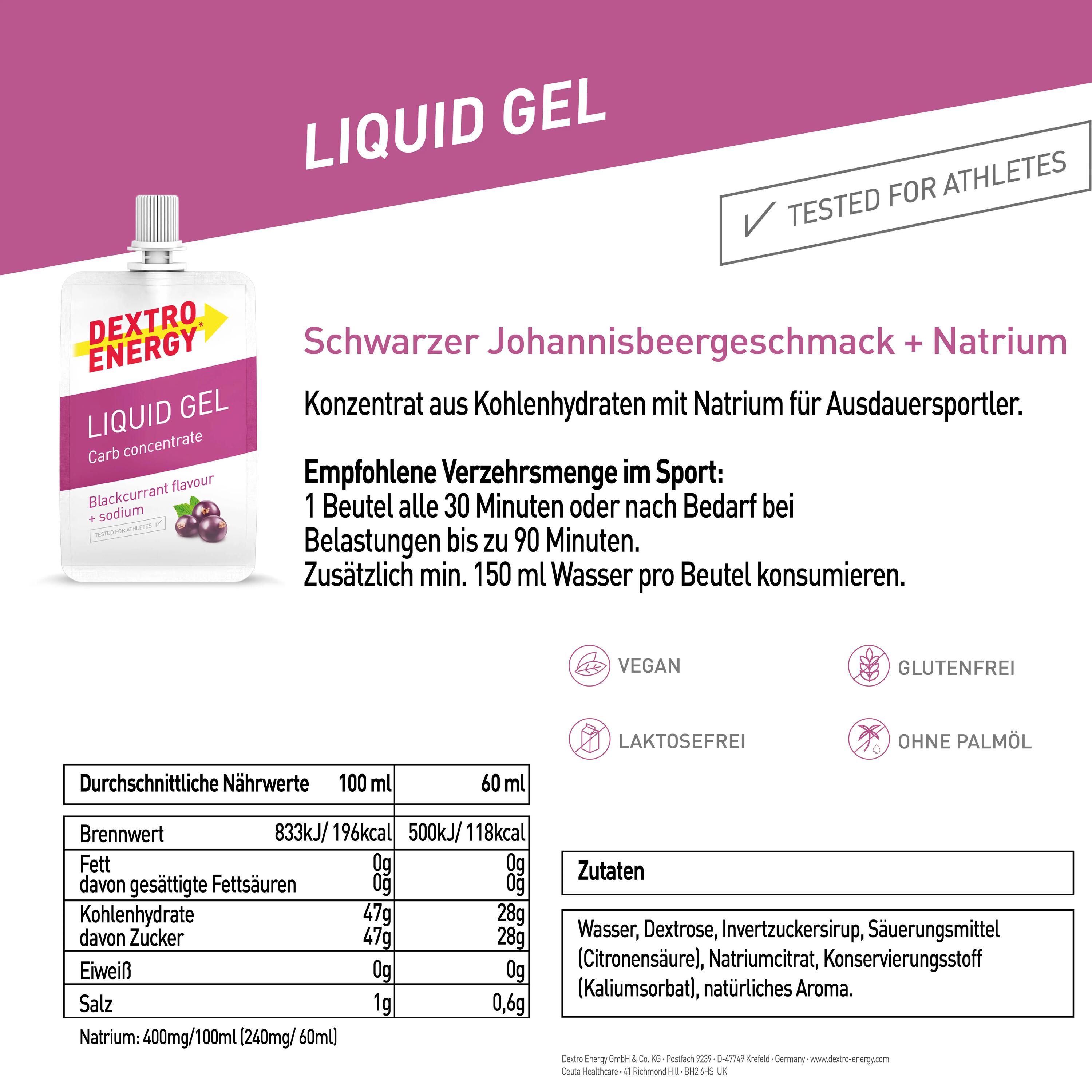 Liquid Gel Blackcurrant + Natrium, 18x60ml, High Carb Energy Gel 6/6