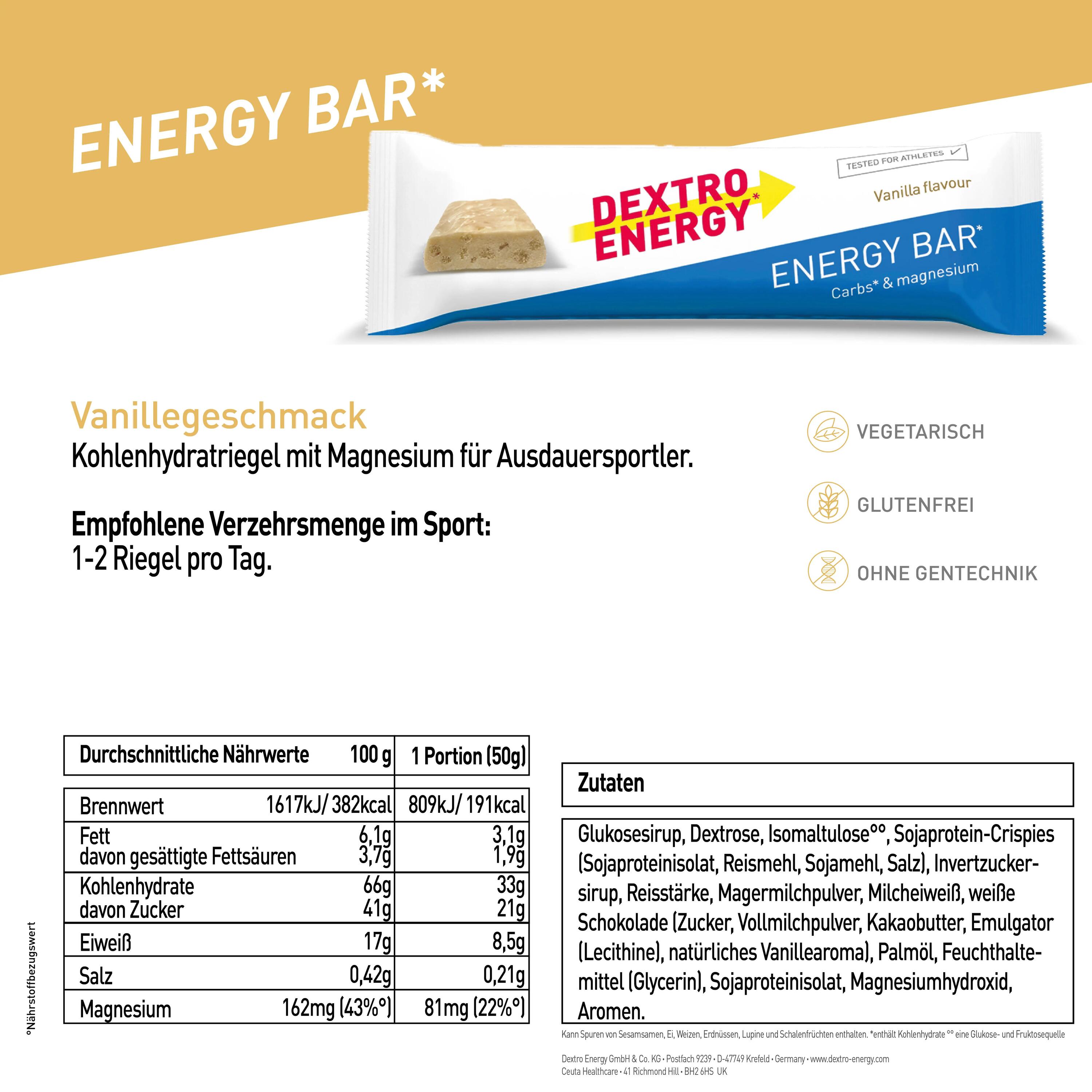 Energy Bar Vanille, 24x50g, Energieriegel mit Protein Crispies und Magnesium 6/6
