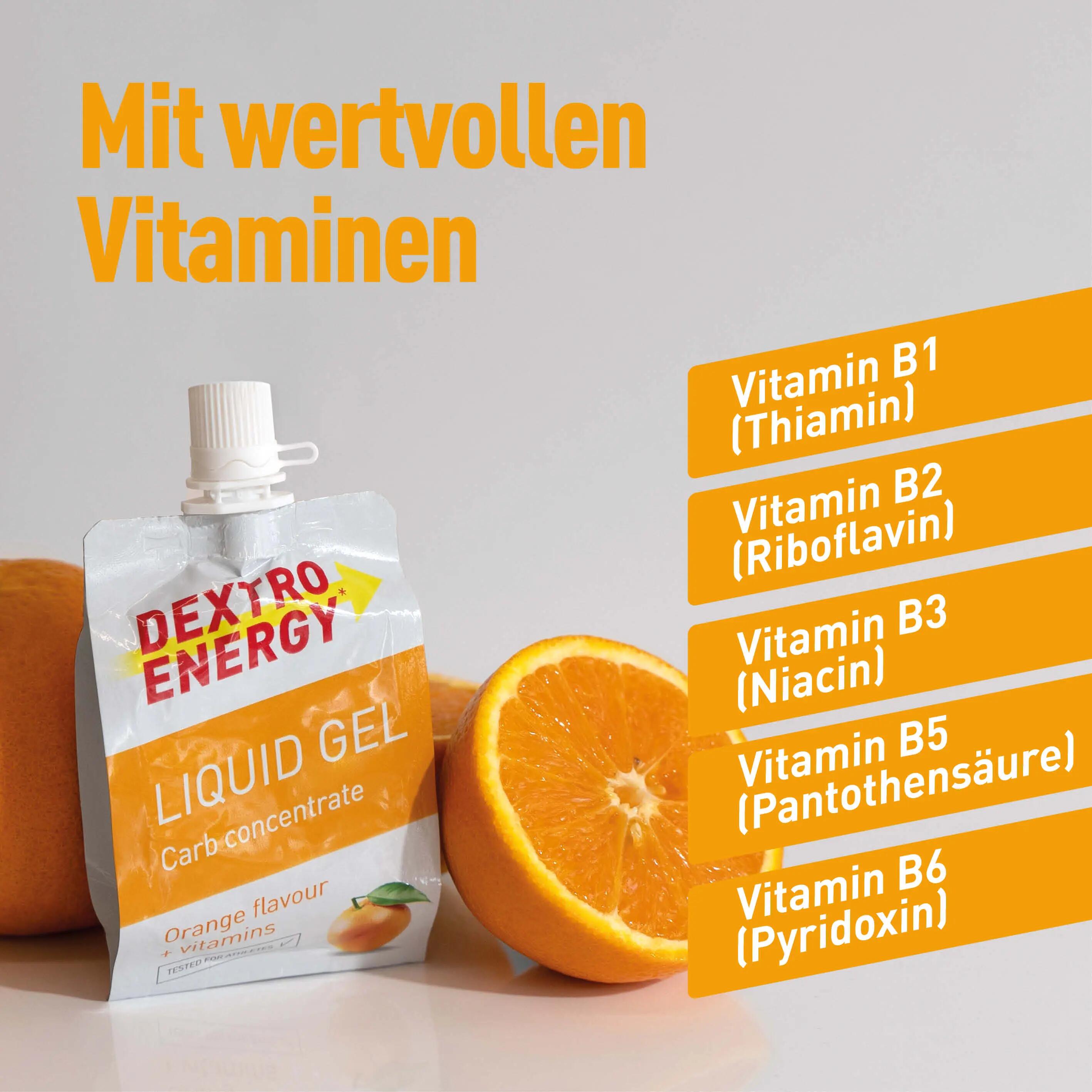 Liquid Gel Orange + Vitamins, 18x60ml, High Carb Energy Gel mit B-Vitaminen 4/6
