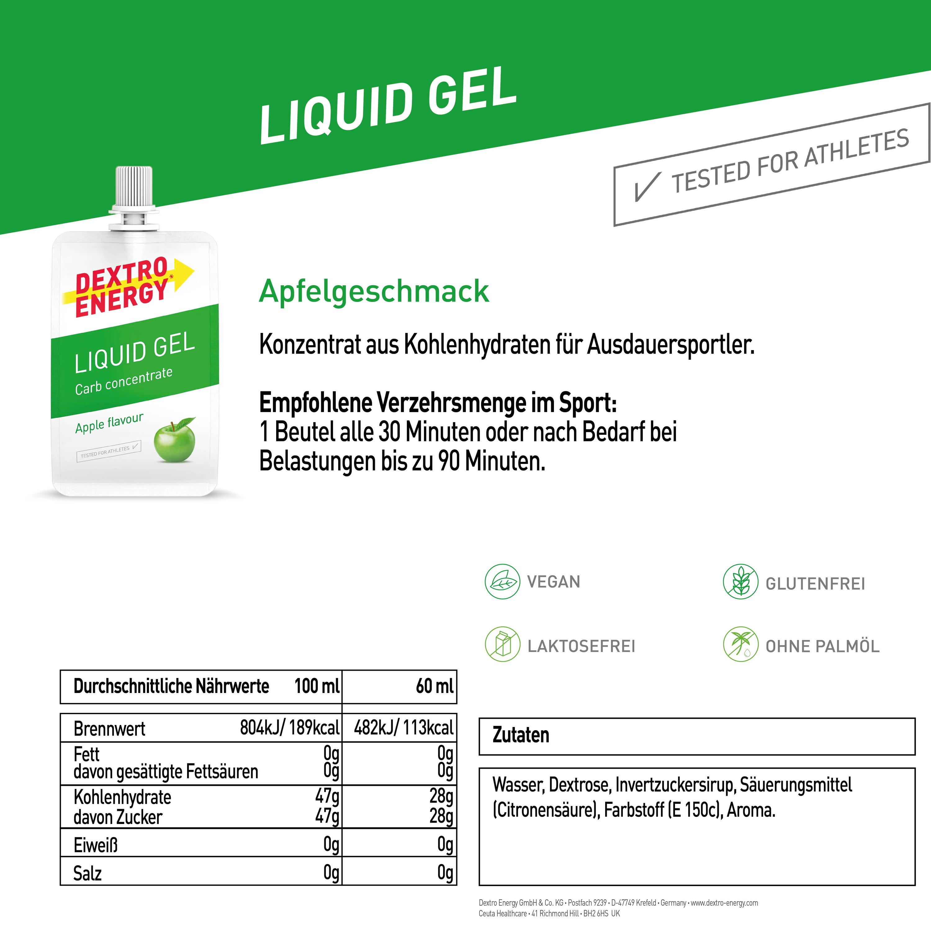 Liquid Gel Apple, 18x60ml, High Carb Energy Gel mit 3:1 Kohlenhydrat-Matrix 6/6
