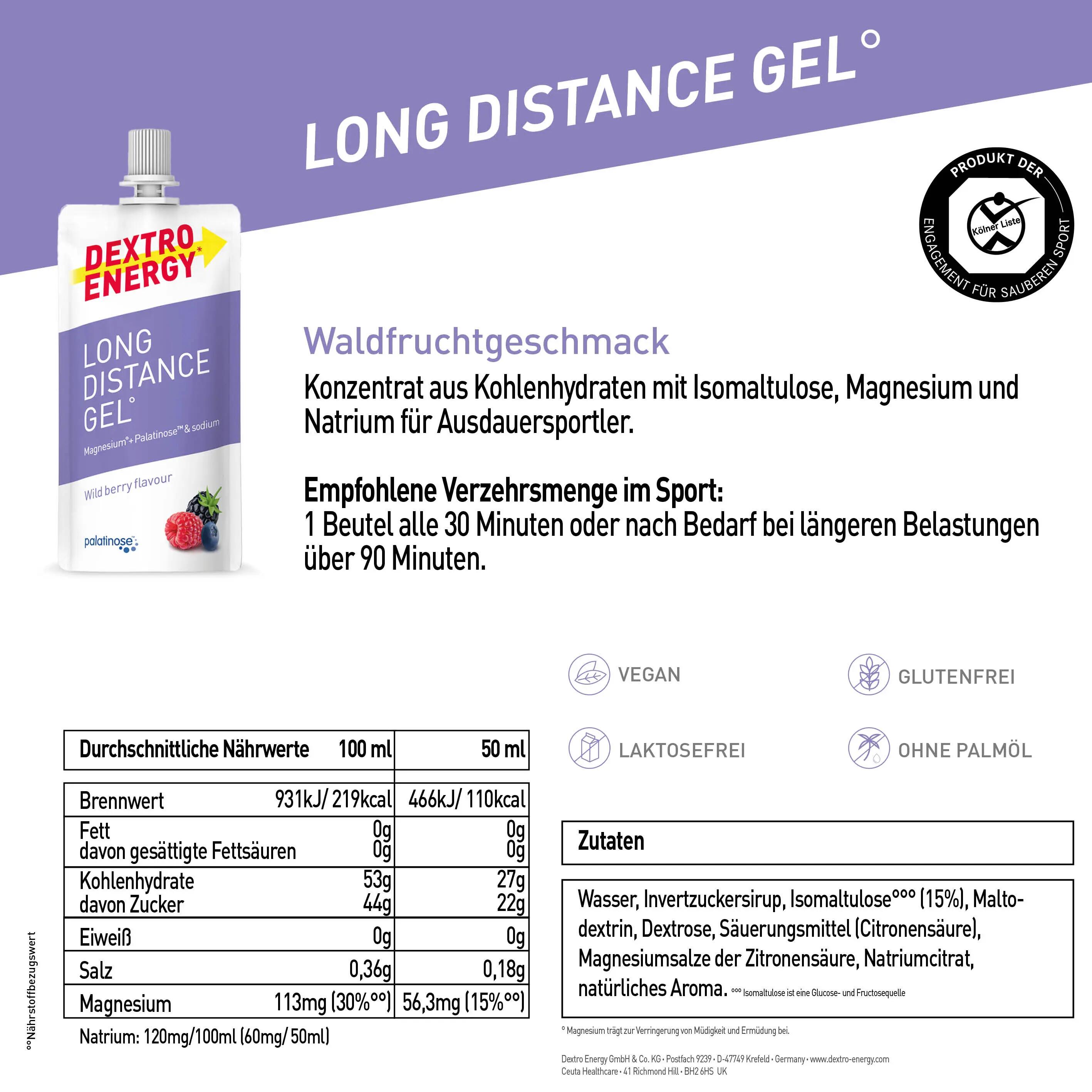 Long Distance Gel Wildberry, 12x50ml, slow release high carb energy gel 6/6