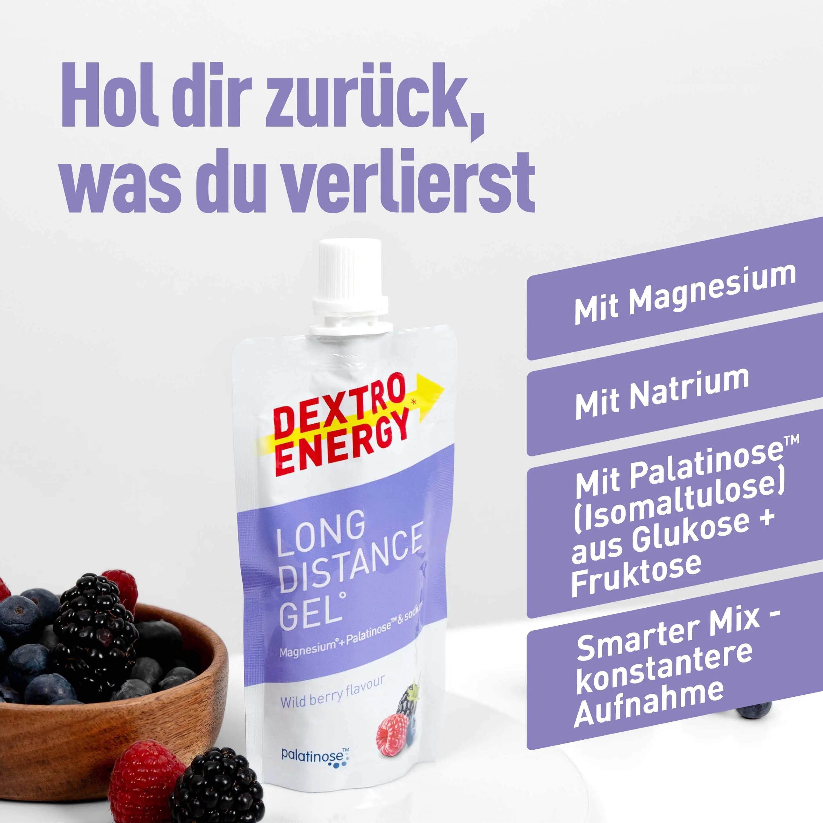 Long Distance Gel Wildberry, 12x50ml, slow release high carb energy gel 4/6