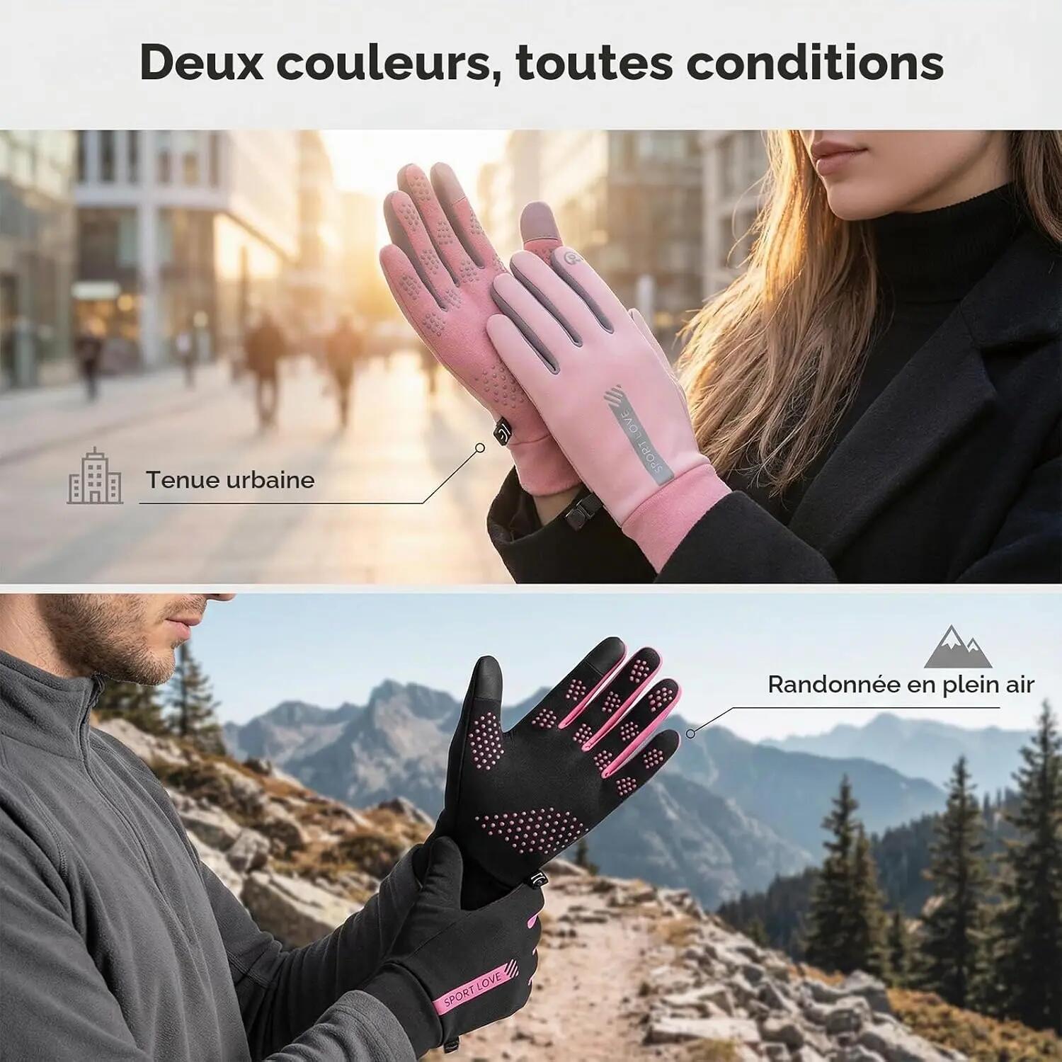 2Pcs Gants Velo Hiver, Gants de Course, Gants de Cyclisme, Chauds, Coupe-Vent, I 5/7