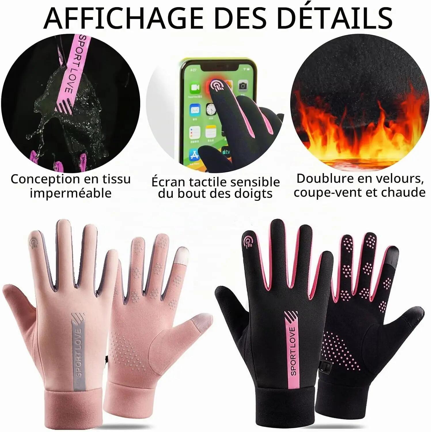 2Pcs Gants Velo Hiver, Gants de Course, Gants de Cyclisme, Chauds, Coupe-Vent, I 3/7