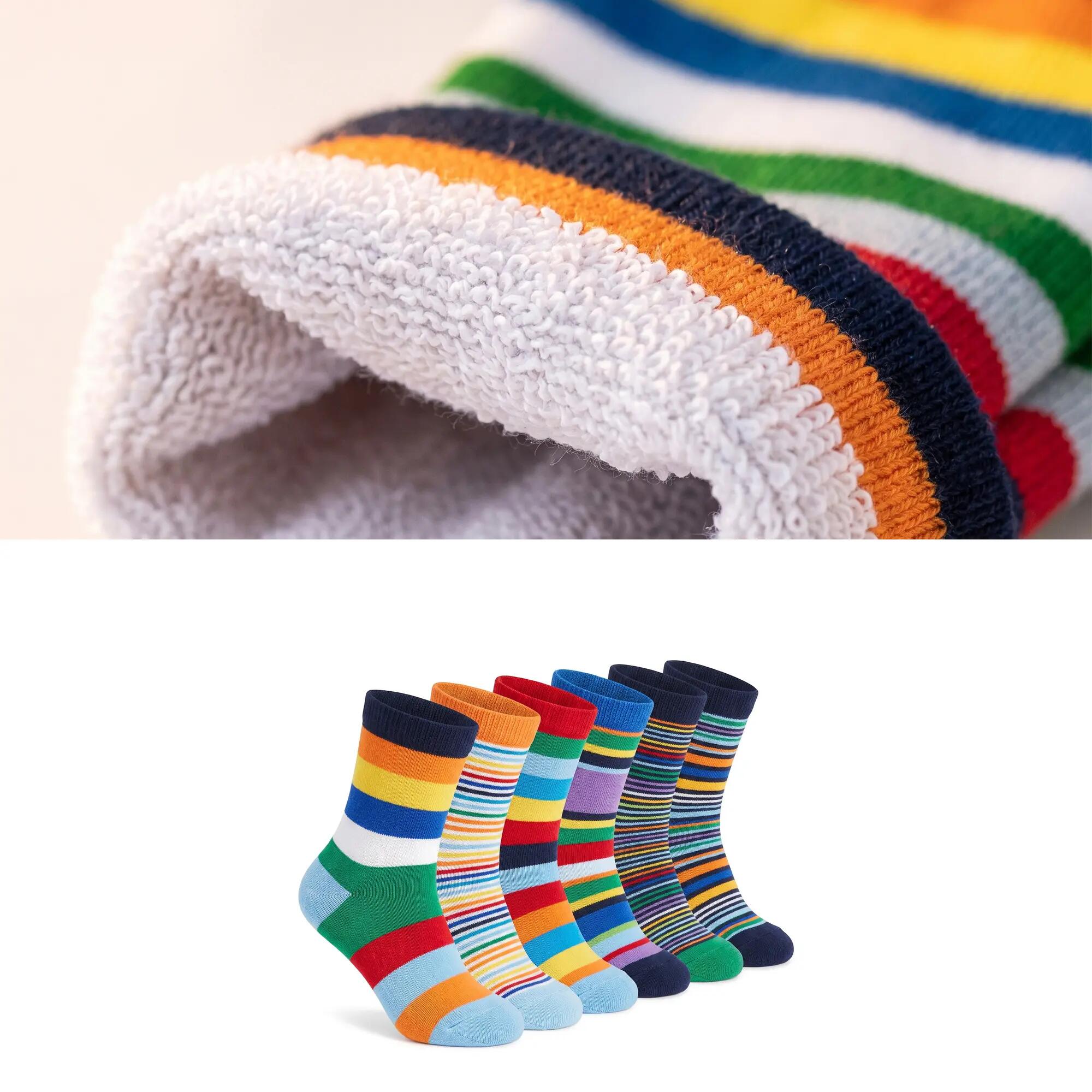Kinder warme Socken Ringel Frottee innen ohne Noppen für Winterstiefel 6er Pack 2/4